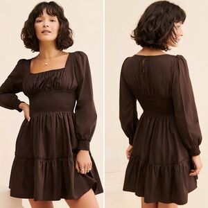 LUSANA ANTHROPOLOGIE DAHLIA TIERED BROWN COTTON MINI DRESS SIZE 8